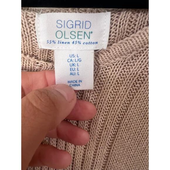 Womens Sigrid Olsen Slouchy Hooded Linen Cotton Sweater Spring Summer Large - Picture 8 of 11